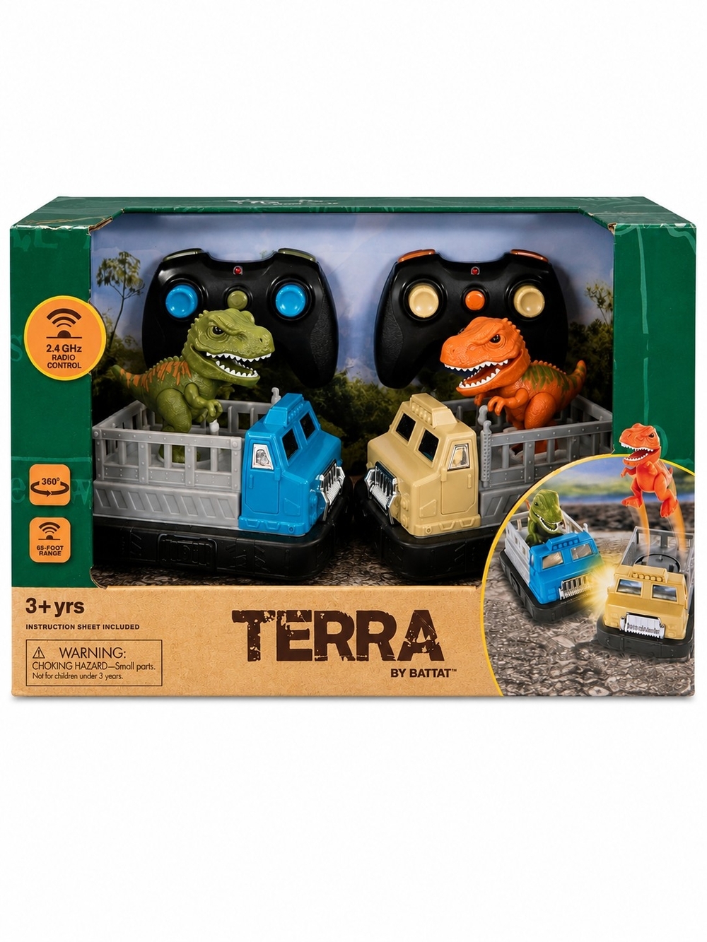 TERRA Remote Control Dinosaur Truck Duo - Green & Orange Dinosaurs
